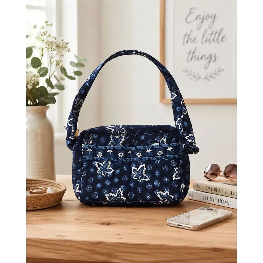 Vera Bradley Blue Maple Leaves purse tortoise shell strap buckle